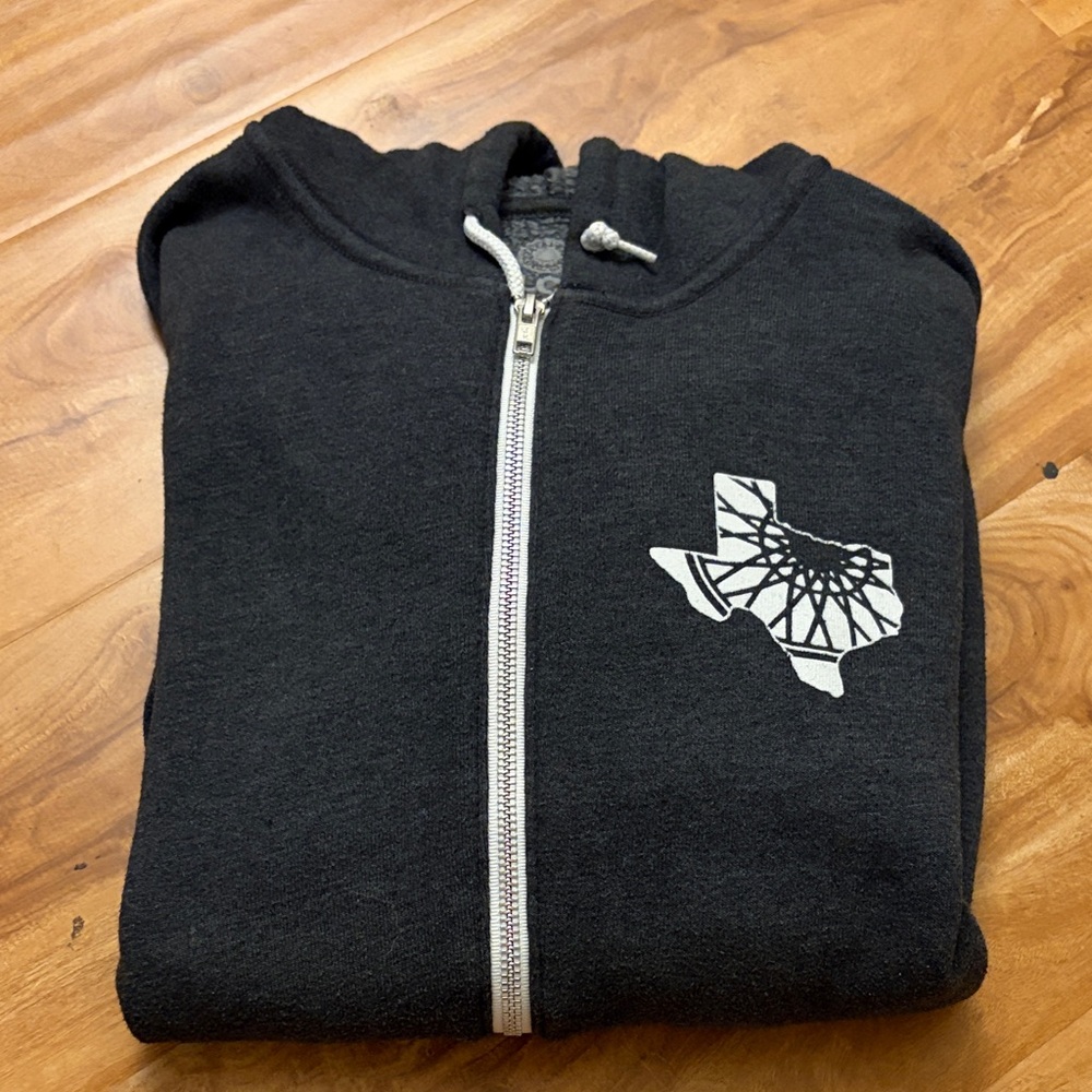 SoulCycle Charcoal Zip-Up Sweater with Texas Graphic
